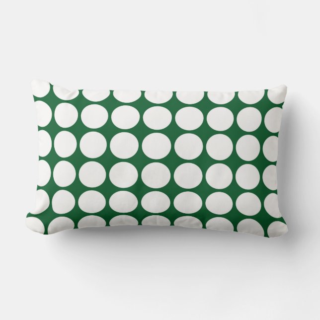 White Polka Dots on Green Lumbar Pillow (Front)