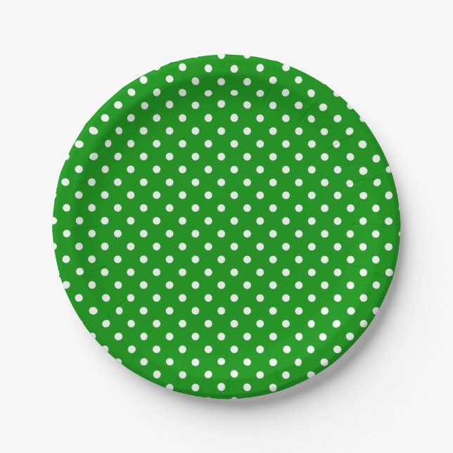 White Polka Dots on Green Paper Plates (Front)