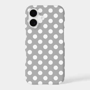 White polka dots on grey iPhone 17 case