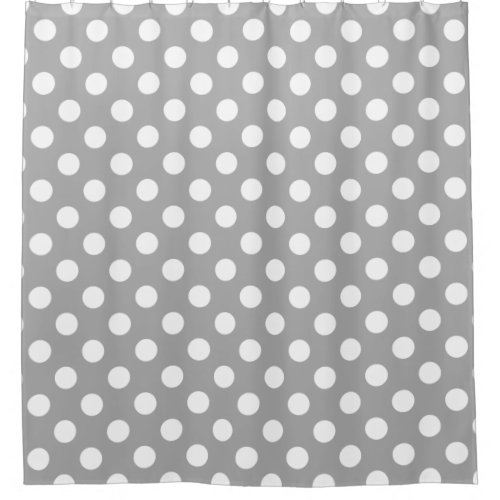 White polka dots on grey shower curtain