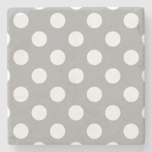 White polka dots on grey stone coaster