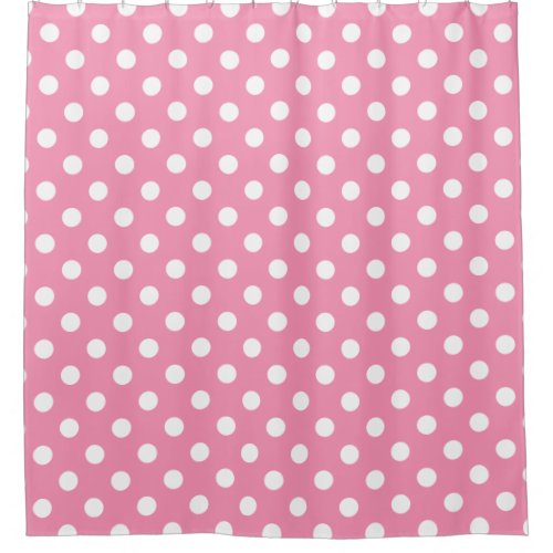 White Polka Dots on Happy Pink Shower Curtain
