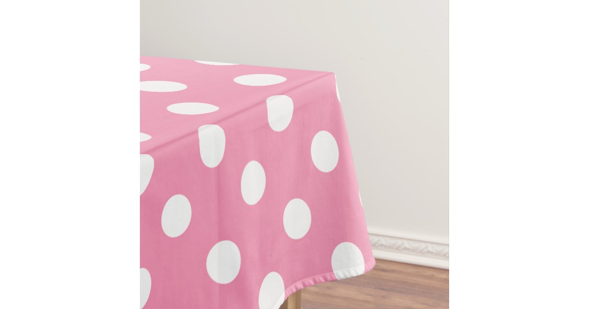 White Polka Dots on Happy Pink Tablecloth Zazzle