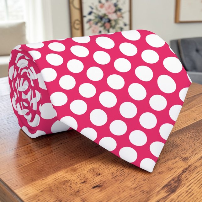 White Polka Dots on Hot Pink Custom Necktie (Creator Uploaded)