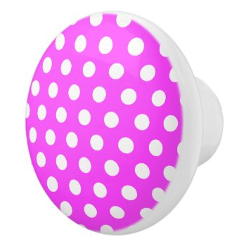 White Polka Dots On Hot Pink Girly Ceramic Knob by stdjura at Zazzle