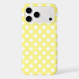 White polka dots on lemon yellow iPhone 17 pro max case