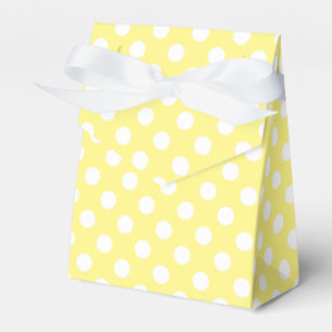 White polka dots on lemon yellow favor boxes