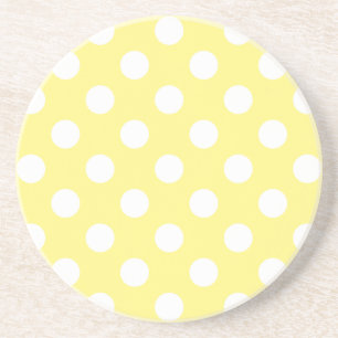 White polka dots on lemon yellow sandstone coaster