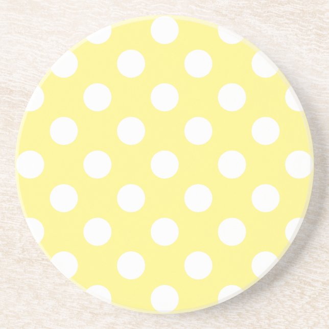 White polka dots on lemon yellow sandstone coaster (Front)
