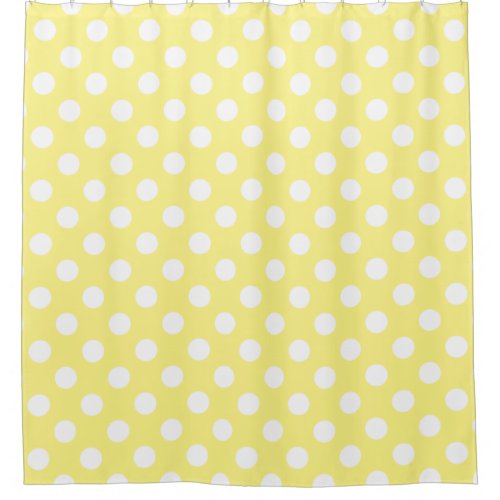White polka dots on lemon yellow shower curtain