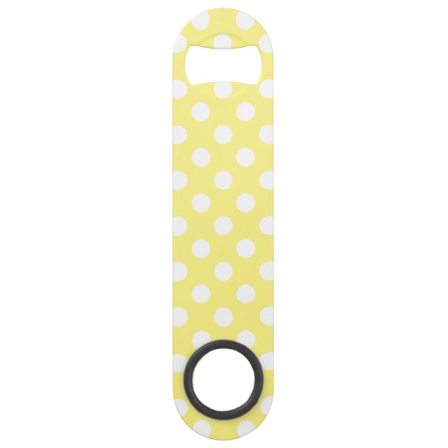 White polka dots on lemon yellow speed bottle opener (Front)