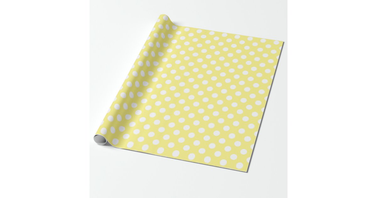 White polka dots on lemon yellow wrapping paper, Zazzle