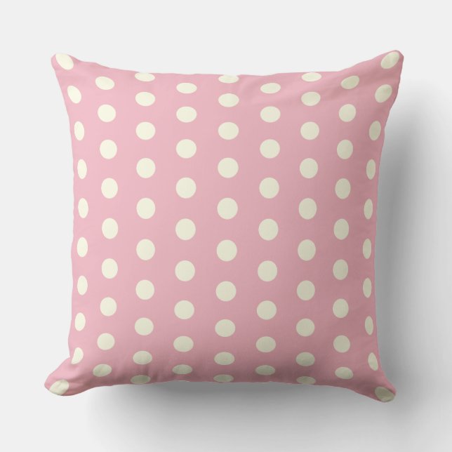 White Polka Dots on Light Pink Throw Pillow (Front)