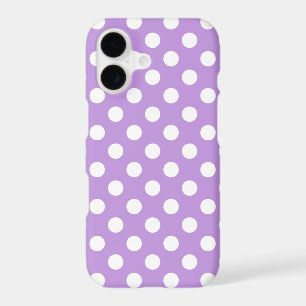 White polka dots on lilac iPhone 17 case