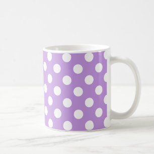 White polka dots on lilac coffee mug