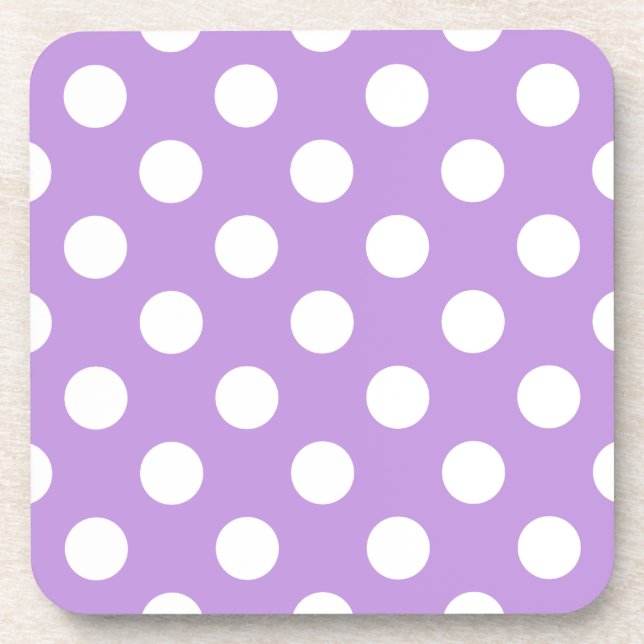 White polka dots on lilac drink coaster (Front)