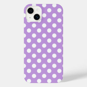 White polka dots on lilac iPhone 14 plus case
