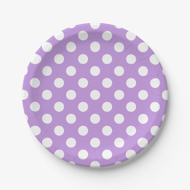 White polka dots on lilac paper plates (Front)
