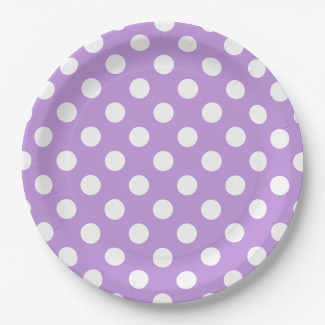White polka dots on lilac paper plates (Front)