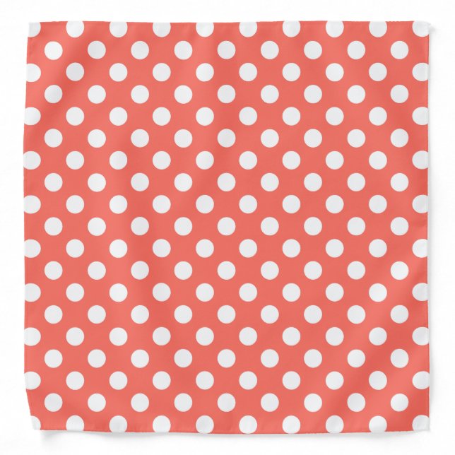 White polka dots on living coral bandana (Front)