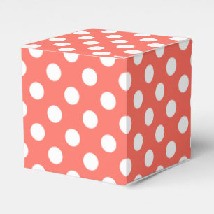 White polka dots on living coral favor boxes