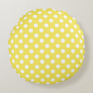 White Polka Dots on Maize Yellow Background Round Pillow