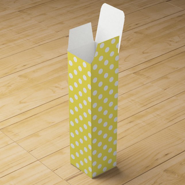 White Polka Dots on Maize Yellow Background Wine Box (Opened)