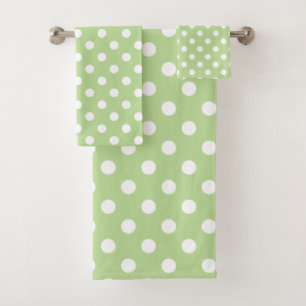 White Polka Dots on Mint Green Bath Towel Set