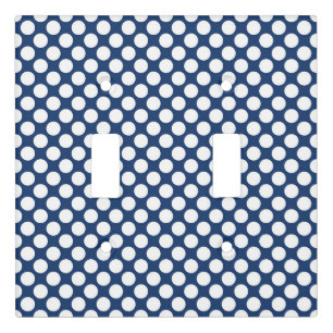 White Polka Dots On Navy Blue Pattern Light Switch Cover