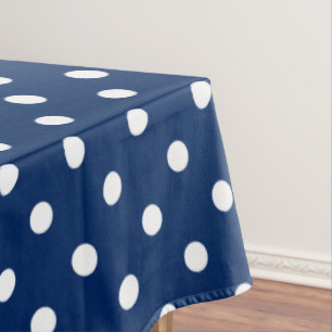 White Polka Dots on Navy Blue Tablecloth