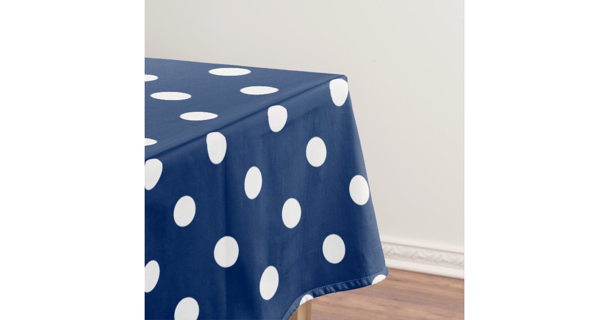 White Polka Dots on Navy Blue Tablecloth Zazzle