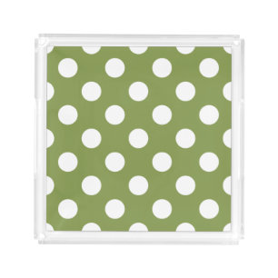 White polka dots on olive green acrylic tray