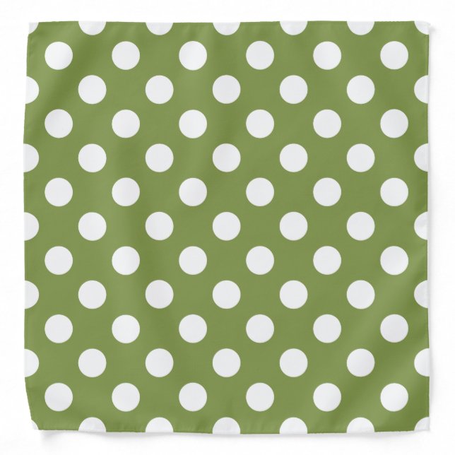 White polka dots on olive green bandana (Front)