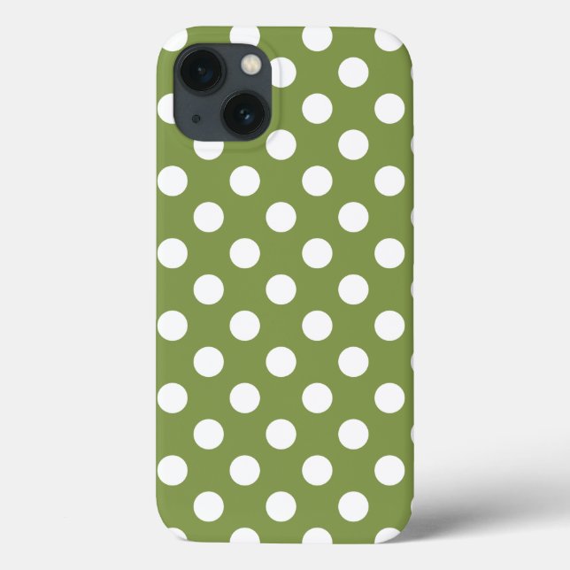 White polka dots on olive green Case-Mate iPhone c Case-Mate iPhone Case (Back)