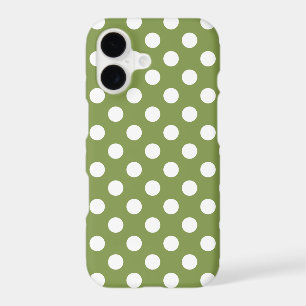 White polka dots on olive green iPhone 17 case