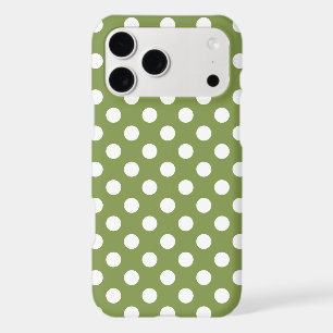 White polka dots on olive green iPhone 17 pro max case