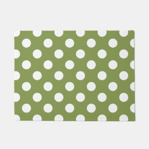White polka dots on olive green doormat