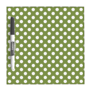 White polka dots on olive green dry erase board