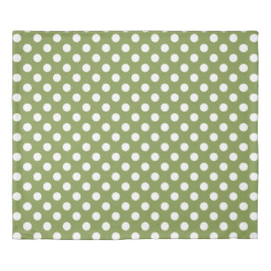 White polka dots on olive green duvet cover