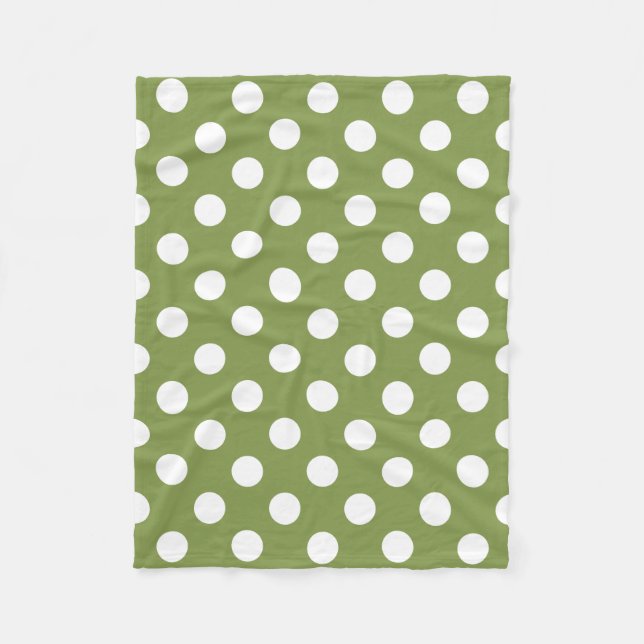 White polka dots on olive green fleece blanket (Front)