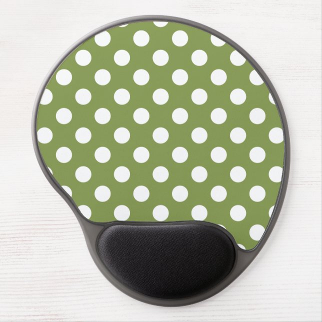 White polka dots on olive green gel mouse pad (Front)