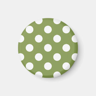 White polka dots on olive green magnet
