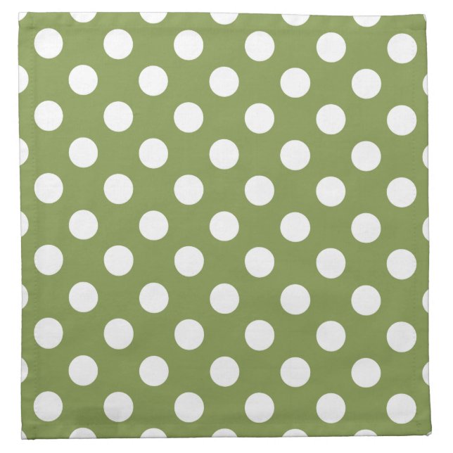White polka dots on olive green napkin (Front)