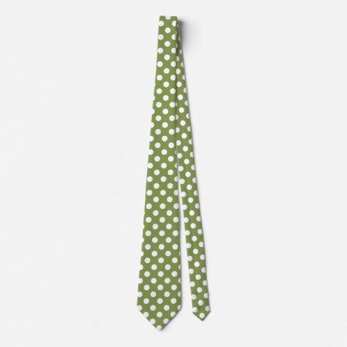 White polka dots on olive green tie
