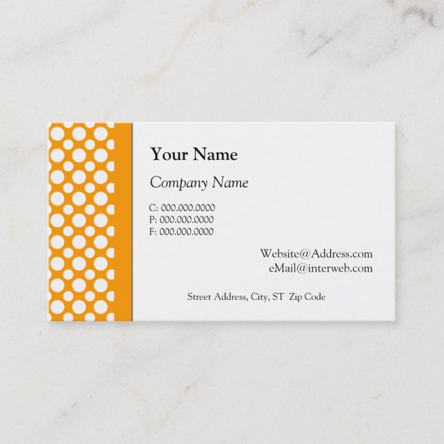 White Polka Dots on Orange Business Cards (Front)