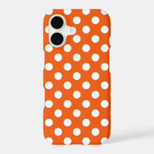 White polka dots on orange iPhone 17 case