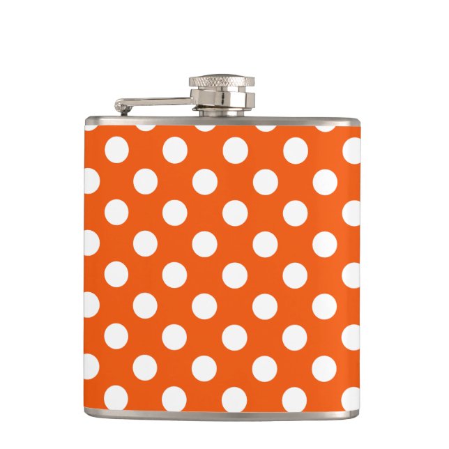 White polka dots on orange flask (Front)