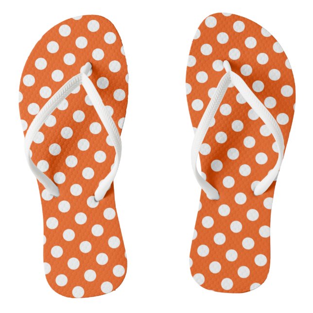 White polka dots on orange flip flops (Footbed)