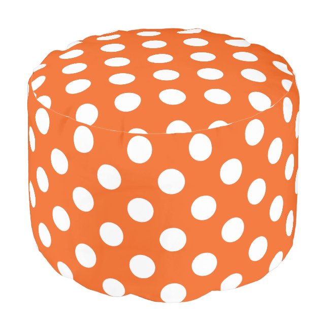 White polka dots on orange pouf (Angled Front)