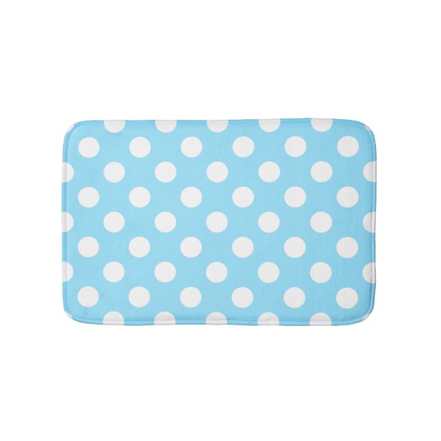 White polka dots on pale blue bath mat (Front)